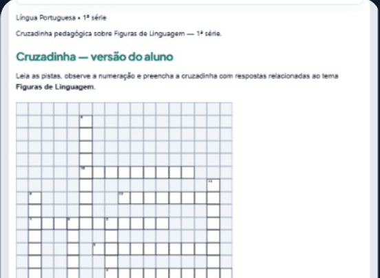 Prévia de atividade de cruzadinha