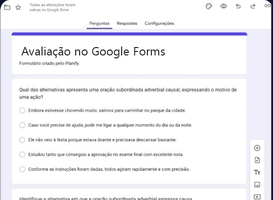 Prévia de avaliação no Google Forms